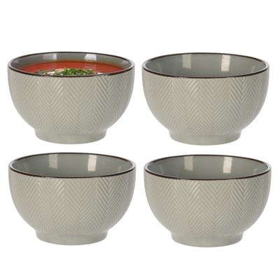 Soepkom Fishbone - 4x - lichtgrijs - 14 x 8 cm - keramiek - kommetjes - 680 ml Soepkom Fishbone - 4x - lichtgrijs - 14 x 8 cm - keramiek - kommetjes - 680 ml