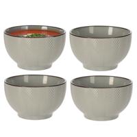 Soepkom Fishbone - 4x - lichtgrijs - 14 x 8 cm - keramiek - kommetjes - 680 ml