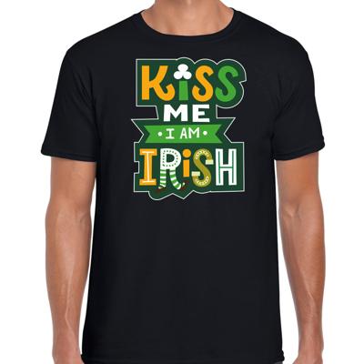 St. Patricks day t-shirt - zwart - voor heren - Kiss me im Irish - Ierse feest kleding
