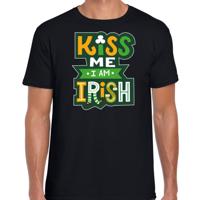 St. Patricks day t-shirt - zwart - voor heren - Kiss me im Irish - Ierse feest kleding