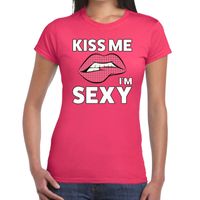 Kiss me I am Sexy t-shirt roze dames - thumbnail