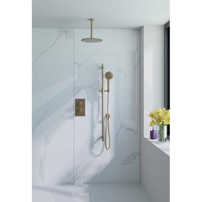 Fortifura Calvi Inbouw Regendoucheset - thermostatisch - plafondarm - glijstang - 25cm hoofddouche - ronde handdouche - gladde doucheslang - Geborsteld Messing PVD (Goud) SW728176/SW720555/SW720557/SW720569/SW721169/SW767