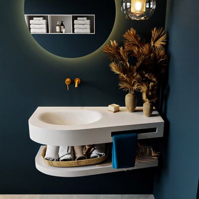 MONDIAZ RIVA 100cm Wastafel met planchet kleur Talc. Wastafel DULCET links 0 kraangaten kleur Talc. MONDIAZ RIVA 100cm Wastafel met planchet kleur Talc. Wastafel DULCET links 0 kraangaten kleur Talc.