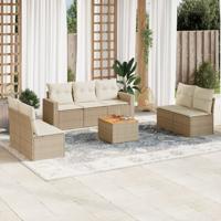 8-delige Loungeset met kussens poly rattan beige