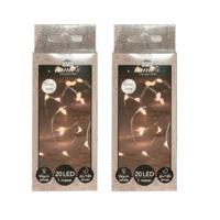 Draadverlichting lichtsnoer - 2x - 20 led lampjes - warm wit - zilver draad - 100 cm - lichtdraad