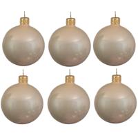 Decoris Kerstballen set - 6x stuks - parel/champagne - glas - 6 cm - glans - met gouden ophanglintje   -