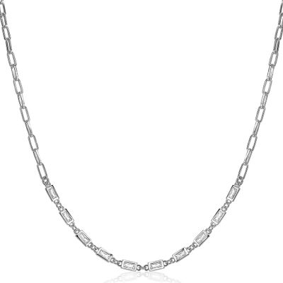 Zinzi ZIC1993 Ketting Paperclip-Baguette zilver-zirconia 40-45 cm