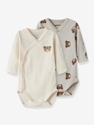 Set van 2 body's met overslag en berenprint voor baby's van NAME IT zandbeige