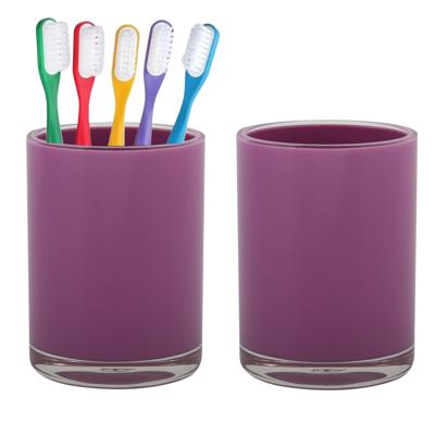 Home & Styling badkamer bekers - 2x - tandenborstelhouder - Troyes - kunststof - paars - 7 x 9 cm