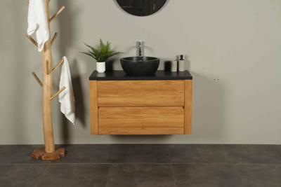Badmöbel Teakholz Batur 100 cm mit Basalt Tischplatte