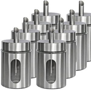 Suikerpot/suikerstrooier - 8x stuks - RVS metaal - met strooi tuit - 260 ml - zilver