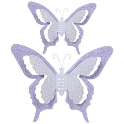 Tuin/schutting decoratie vlinders - metaal - lila paars - 24 x 18 cm - 46 x 34 cm