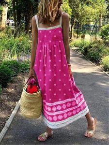 Women Sleeveless Polka Dots Casual Weaving Dress