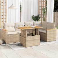 6-delige Loungeset met kussens poly rattan acacia beige