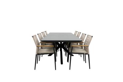 Qopps Mirek uitschuif tuintafel met 8 Indra stapelstoelen