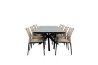 Qopps Mirek uitschuif tuintafel met 8 Indra stapelstoelen