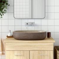 VidaXL Opzetwasbak ovaal 59x40x14 cm keramiek zandkleurig en bruin