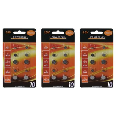 Powerful Batterijen knoopcel - assorti formaten mix - 30x stuks - Alkaline