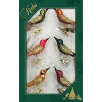 Decoratie vogels - 6x stuks - op clip - gekleurd - 9 cm - glas - vogeltjes