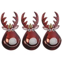 3x Rode rendier Rudolph kerstornamenten kersthangers 11 cm   -