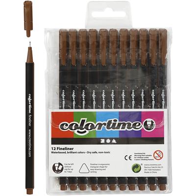 Colortime fineliners, lijndikte 0,6-0,7 mm, bruin, 12 stuk/ 1 doos