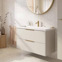 Saqu Lima ondiep badmeubel incl. glans witte wastafel 100x40x64cm kiezel grijs - messing greep