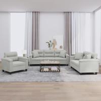 3-delige Loungeset met kussens microvezelstof lichtgrijs