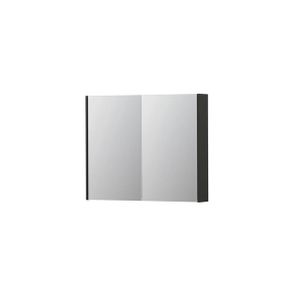 INK SPK2 Spiegelkast - 90x14x74cm - 2 deuren - dubbelzijdige Spiegel - schakelaar en stopcontact - MDF lak antraciet mat 1105252