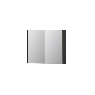 INK SPK2 Spiegelkast - 90x14x74cm - 2 deuren - dubbelzijdige Spiegel - schakelaar en stopcontact - MDF lak antraciet mat 1105252