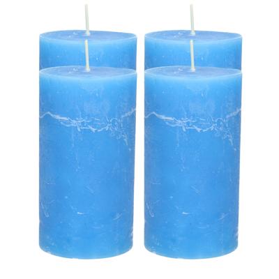 Atmosphera Stompkaars - 4x - helder blauw - 7 x 13 cm - rustiek model - cilinderkaars - kaars