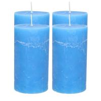 Atmosphera Stompkaars - 4x - helder blauw - 7 x 13 cm - rustiek model - cilinderkaars - kaars - thumbnail