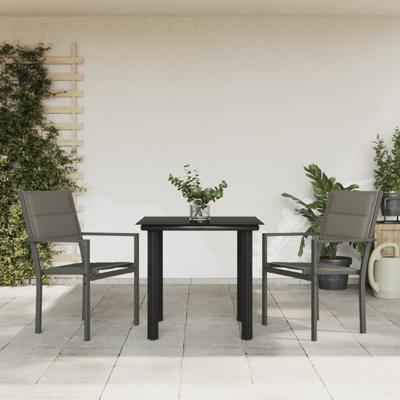 3-delige Tuinset textileen en staal zwart