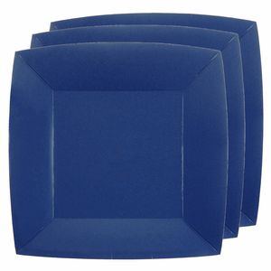 30x Stuks feest ontbijt/gebak bordjes papier/karton vierkant - donkerblauw - 18cm - Feestbordjes