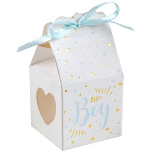 Cadeaudoosjes baby boy - Babyshower bedankje - 6x stuks - wit/blauw - 4 cm - zoon   -