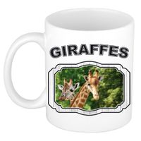 Dieren giraffe beker - giraffes/ giraffen mok wit 300 ml