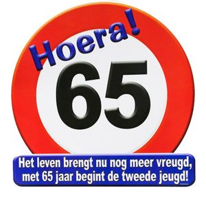 Hulde verjaardags stopbord 65 jaar feestversiering/decoratie