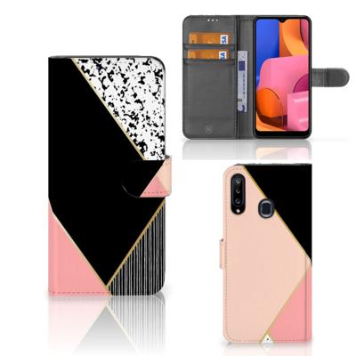 Samsung Galaxy A20s | Book Case | Zwart Roze Vormen
