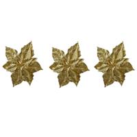 Kerstboomversiering Kerstster - 6x - 23 cm - goud glitter - op clip - ornament - ster
