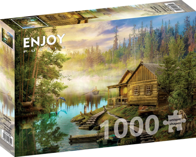 A Log Cabin on the River Puzzel 1000 Stukjes