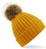 Beechfield CB412 Faux Fur Pop Pom Chunky Beanie - Mustard - One Size