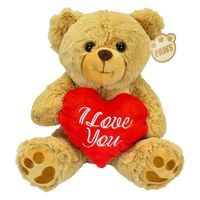 Valentijn I Love You knuffel beertje - zachte pluche - rood hartje - cadeau - 44 cm - lichtbruin - thumbnail