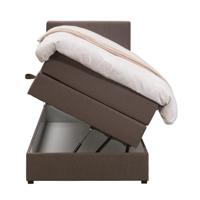 Leen Bakker - Boxspring Met Opbergruimte Liv Geblokt - Donker - 90x200 Cm - Stof - Bruin