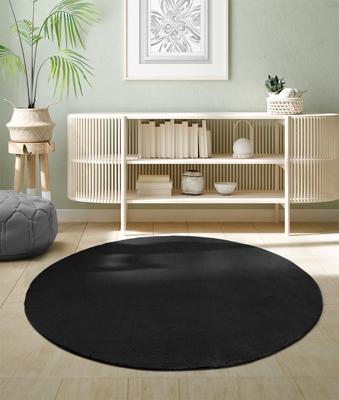 Karpet24 Loft - Luxe, Fluweelzacht Effen Vloerkleed in Zwart, Modern & Stijlvol-Ø 200 cm rond