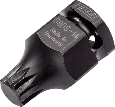 HAZET Krachtdopsleutelbit 990S-14 · 1/2 inch (12,5 mm) vierkant hol, 24 mm buitenzeskant · Binnenveeltandprofiel XZN · SW M14
