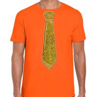 Verkleed t-shirt voor heren - stropdas glitter goud - oranje - carnaval - foute party - thumbnail