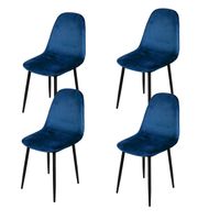 Gebor - Set Van 4 Eetkamerstoelen Fluweel – Model Inoui - Modern Ontworpen Stoel – Blauw Velvet – Design – - thumbnail