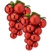 Kerstornament druiventros - 2x stuks - rood - 20 cm - kunststof - kersthanger fruit - wijn thema