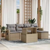 6-delige Loungeset met kussens poly rattan beige
