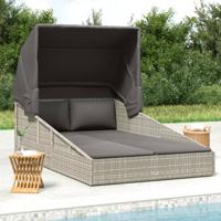 Ligbed met inklapbaar dak 200x114x128 cm poly rattan grijs Ligbed met inklapbaar dak 200x114x128 cm poly rattan grijs