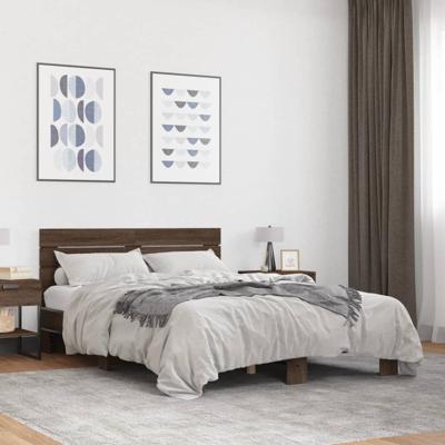 Bedframe bewerkt hout metaal bruin eikenkleur 140x200 cm